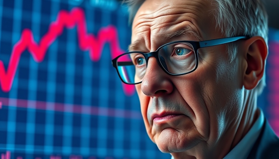 Concerned older man with falling stock graph, Federal Reserve mortgage rates