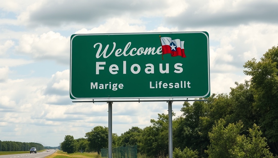 Texas welcome sign with flag and message, iconic travel image
