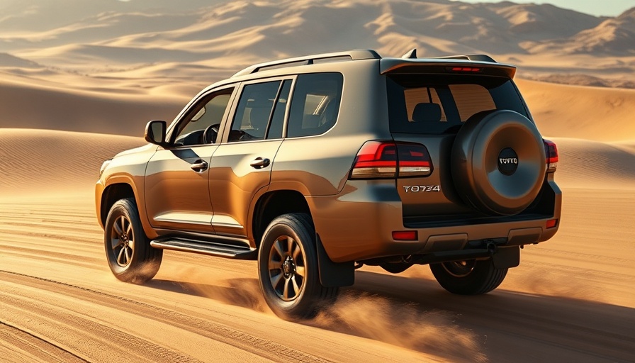 2025 Toyota Land Cruiser 300 driving on desert terrain, luxury interior.