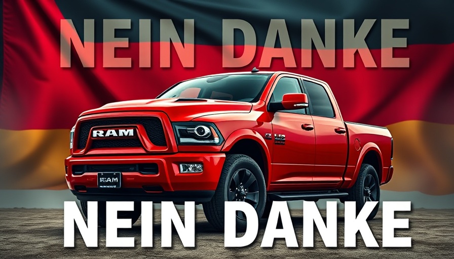 American pickups in Germany lawsuit: red truck on German flag.