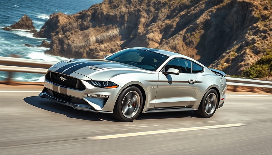 2025 Ford Mustang Mach-E on a scenic coastal highway.