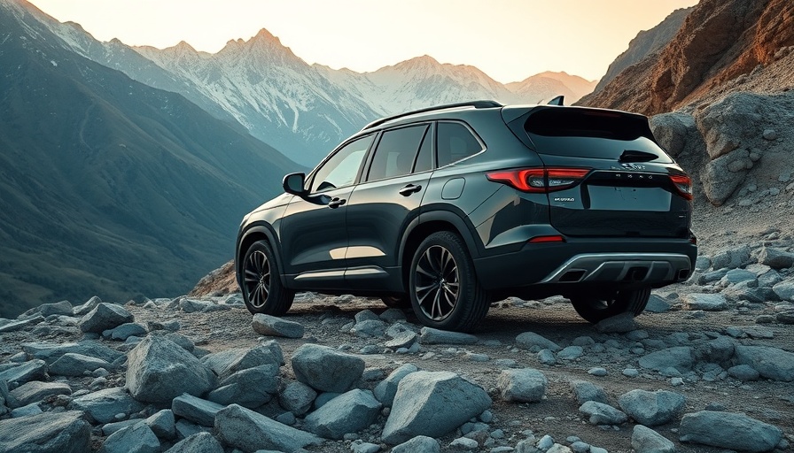 2025 Nissan Armada features displayed on rocky terrain with mountain backdrop.