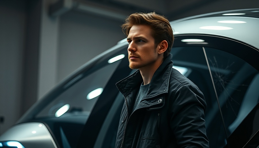 Man with a futuristic vehicle displaying cracked windows, Tesla Insurance Rates context