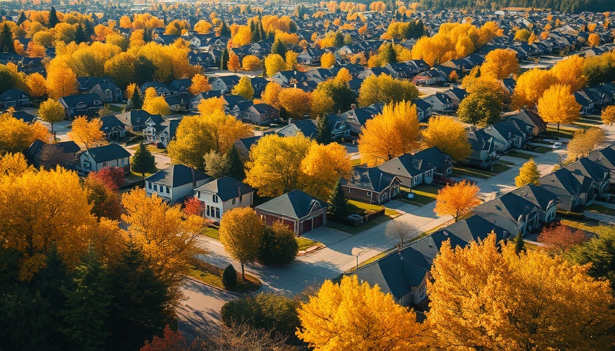 Aerial view of suburb depicting potential Hispanic homeownership rate decline.