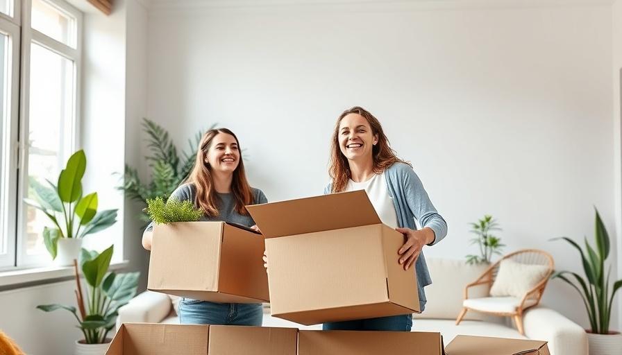 Young couple unpacking in a bright living room, mortgage rates hover near 2025 lows.