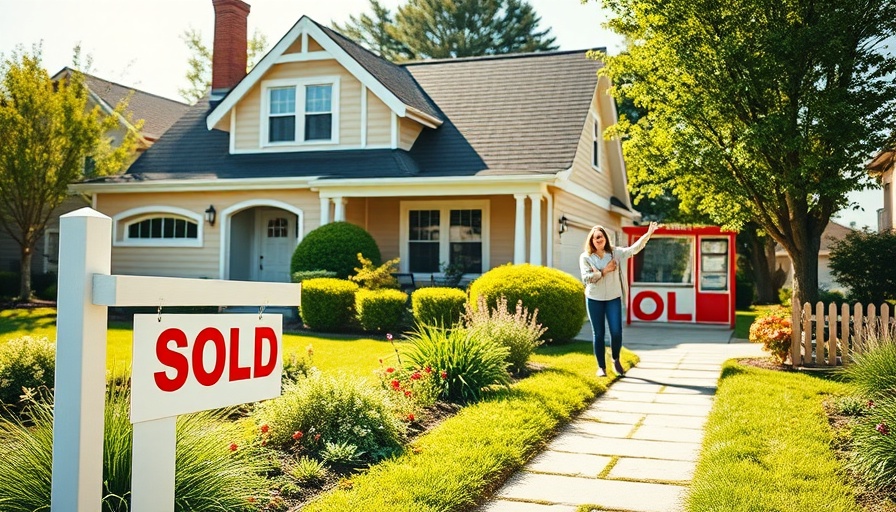 House sold sign with couple celebrating purchase, 2024