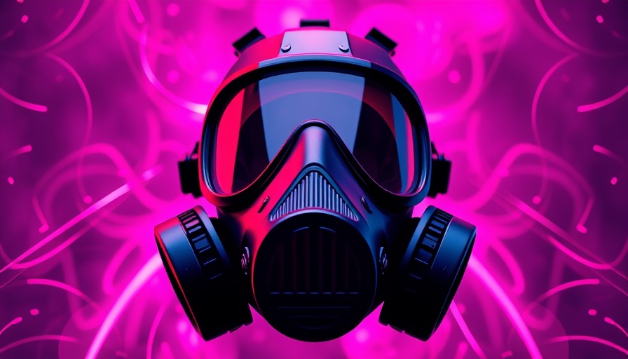 Colorful gas mask illustration on neon background.