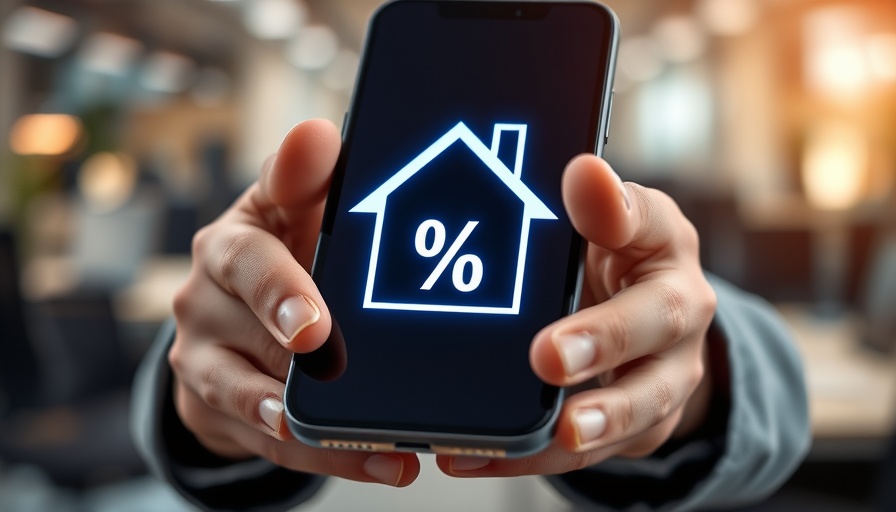 Mortgage rates trends visual with smartphone and symbols.