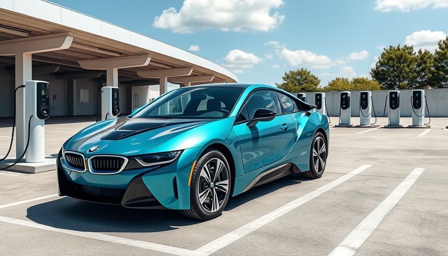 BMW EV charging in parking lot with clear sky, 2025