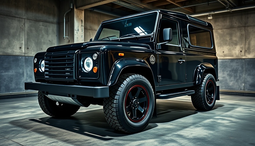 Modified Land Rover Defender in a modern garage