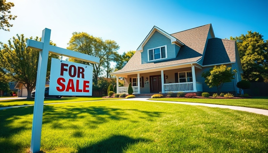 Suburban house with 'For Sale' sign, bright sunny day