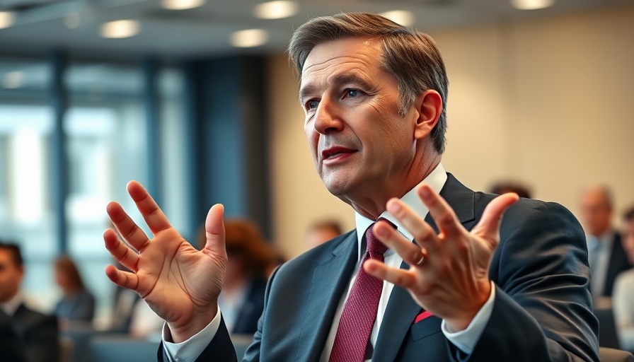 Middle-aged man discussing Zillow new listings policy at conference.