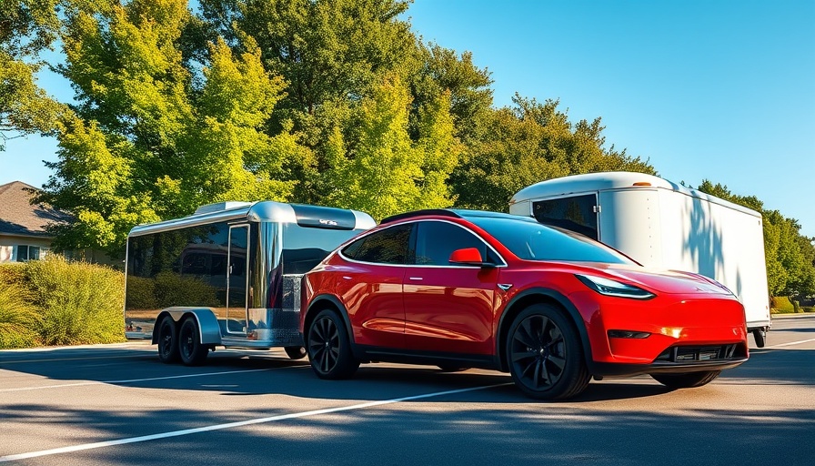 Tesla Cybertruck towing a trailer with Model Y for marketing.