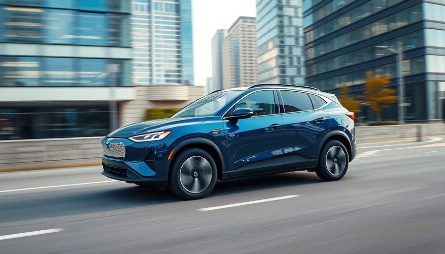 Electric SUV driving through city, symbolizing U.S. EV sales rise 2025.