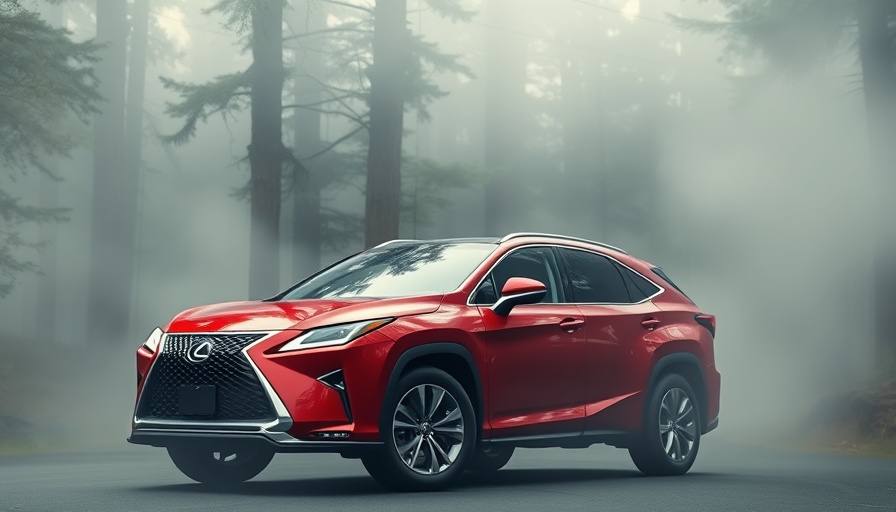 Sleek red Lexus SUV appealing to younger car buyers on forest road.