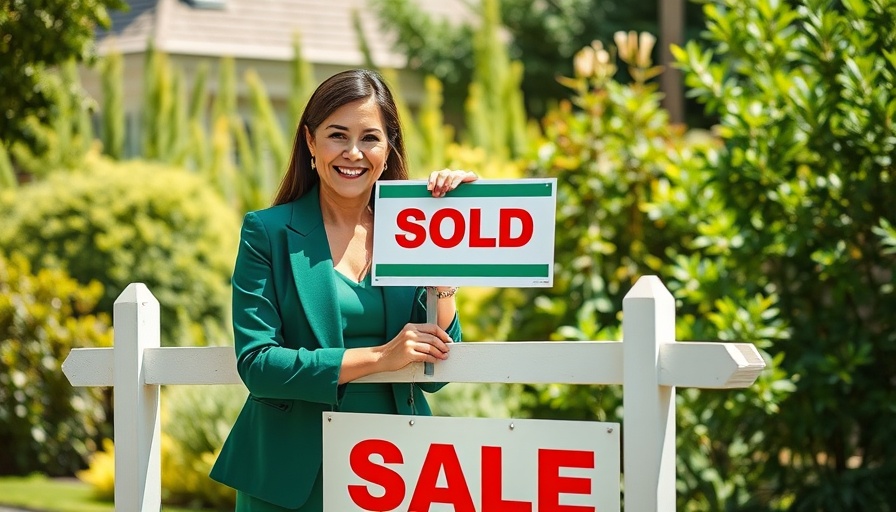 Smiling woman adjusting SOLD sign, should I sell my house now.