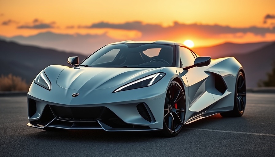 Sleek white Corvette EV hypercar concept at sunset.