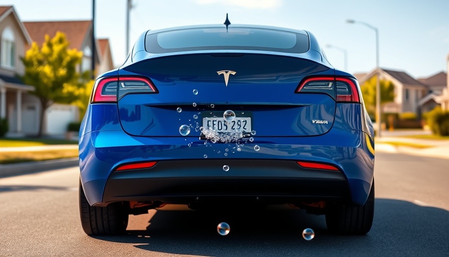 Tesla Model Y with bubble exhaust on suburban street.