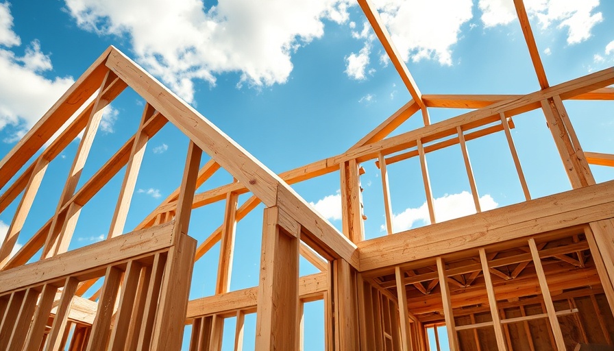 New Home Sales March 2025: Wooden house frame under blue sky.