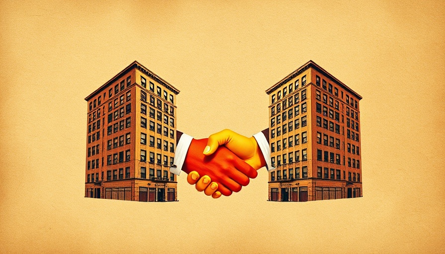 Abstract handshake between buildings, RealPage rent setting lawsuit.