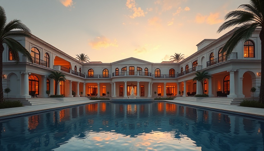Elegant luxury mansion with pool at sunset highlighting Compass Family Office luxury.