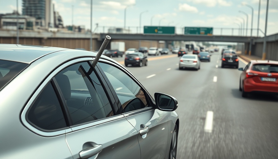 Texas driver with rebar protruding from window on a busy highway.