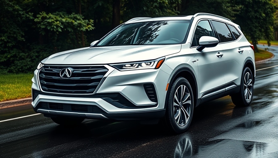 White SUV on wet road affecting tariff-related car purchase decisions