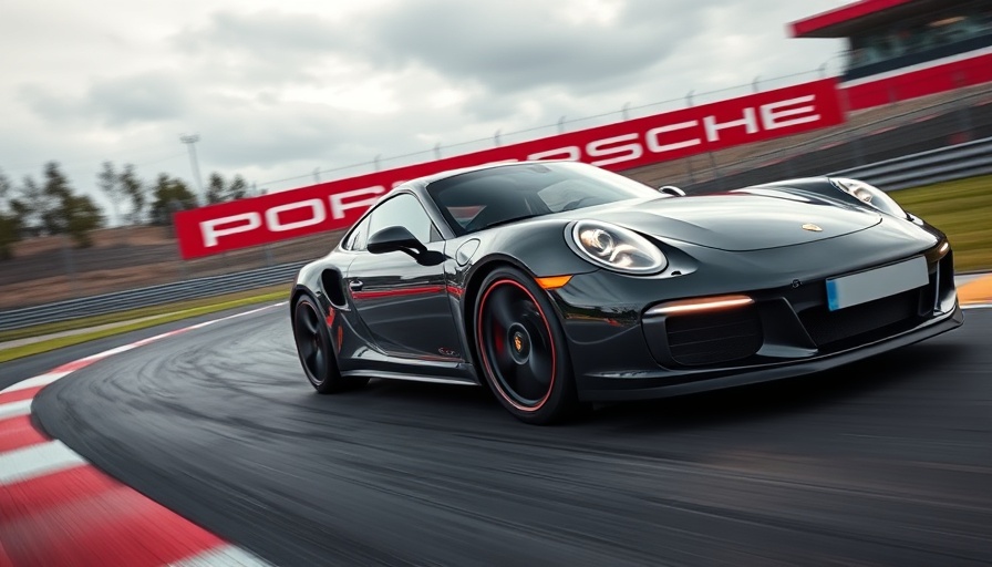 Porsche car taking a sharp turn at WeatherTech Raceway.