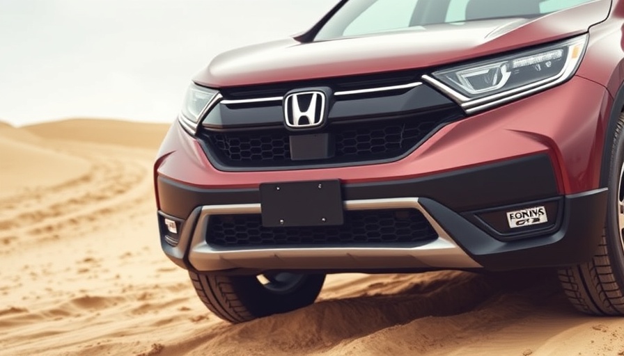 2026 Honda CR-V TrailSport features rugged grille on sandy terrain.