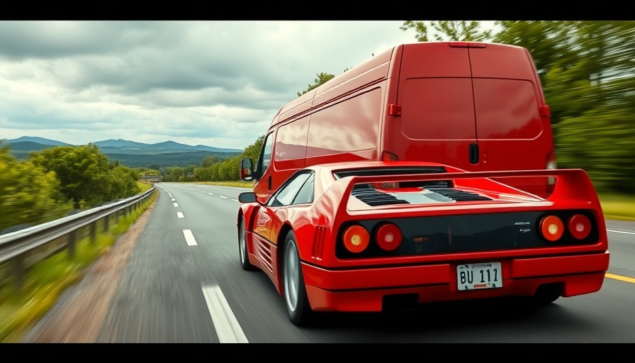 Ferrari F40 crash scene on highway with van, dramatic highway collision.