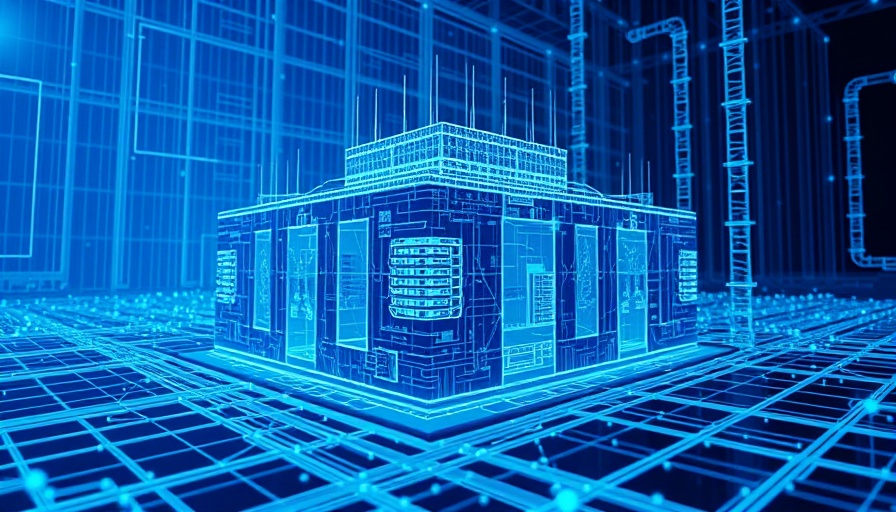 Futuristic digital blueprint showcasing ARKI AI building productivity solution.