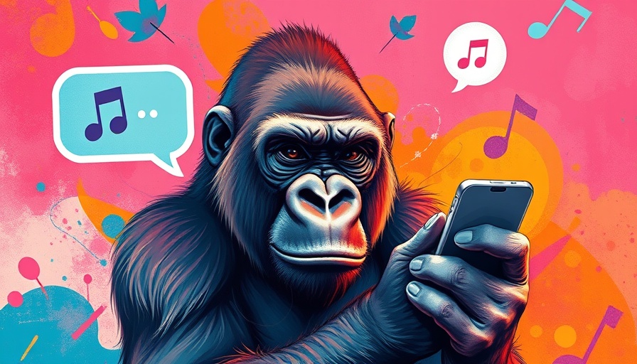 Vibrant social media art with gorilla and symbols, Resonance Over Reach.