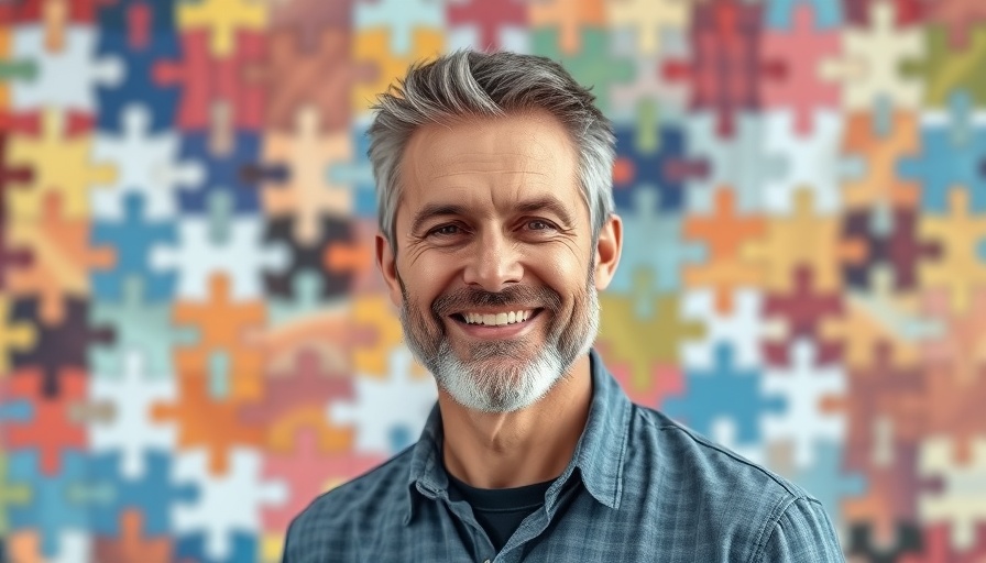 Smiling man against puzzle backdrop, end-to-end homeownership platforms.