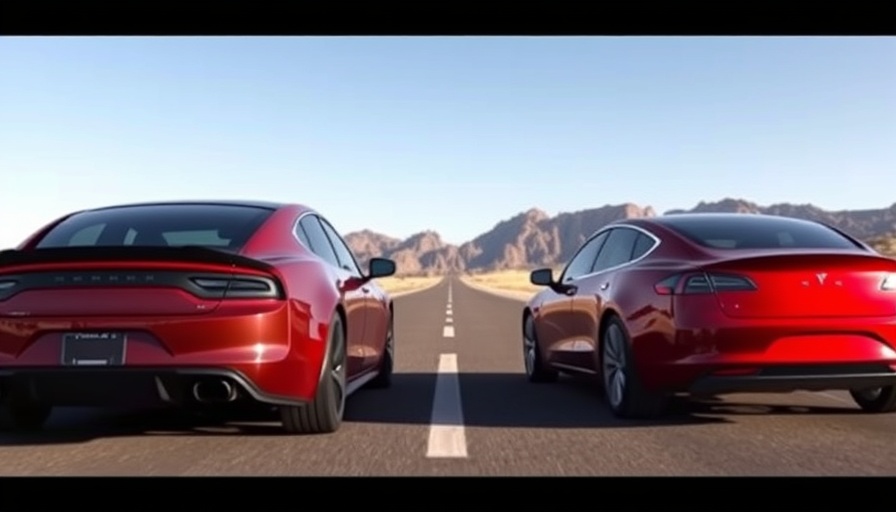 Dodge Charger Daytona vs Tesla Model 3 Performance on desert road.