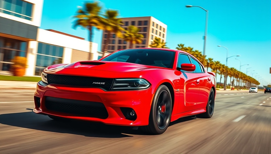 Red Dodge Charger Daytona R/T driving down city street, highlighting potential discontinuation.
