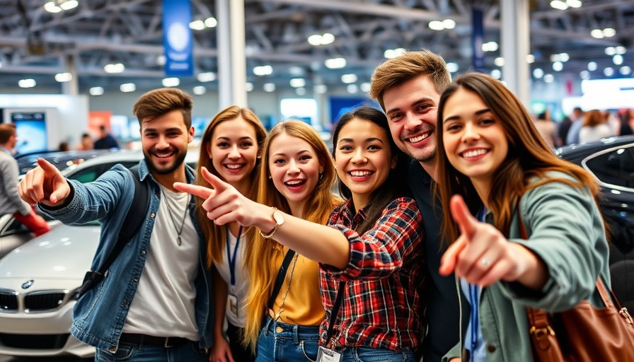 Young adults enjoying an AI-generated auto show video.