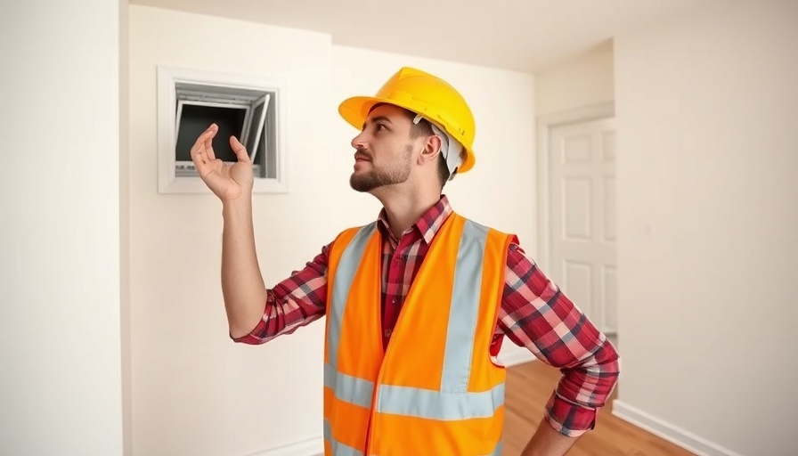 Home inspector examining air vent during inspection.