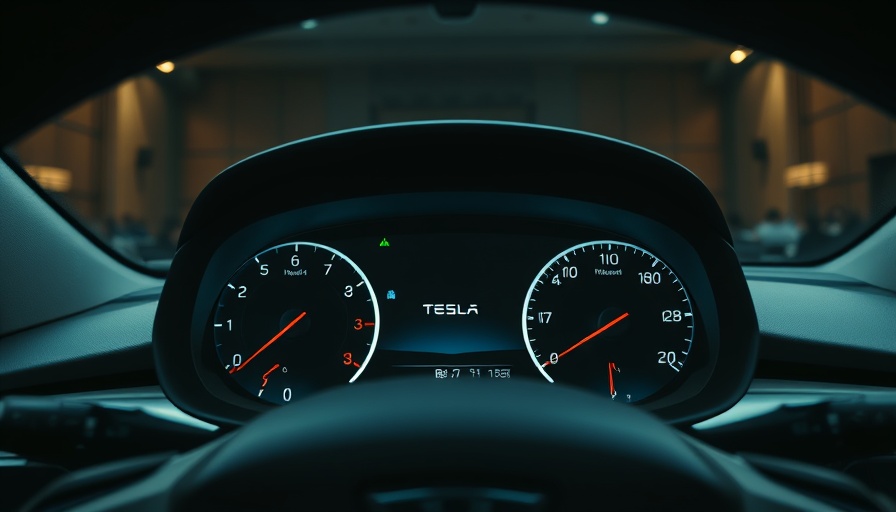 Tesla dashboard showing odometer fraud in courtroom setting.