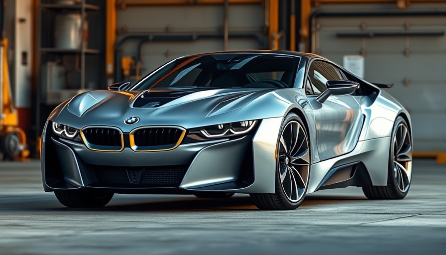 Italian design at BMW showcased in sleek silver car front view.