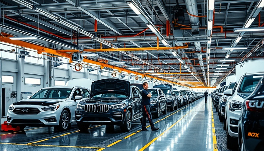 Automotive factory assembly line facing rare earth magnet shortage issues.