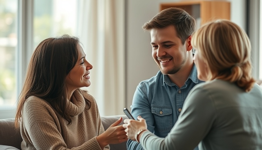 Young couple discussing housing market sentiment with advisor, cozy setting.
