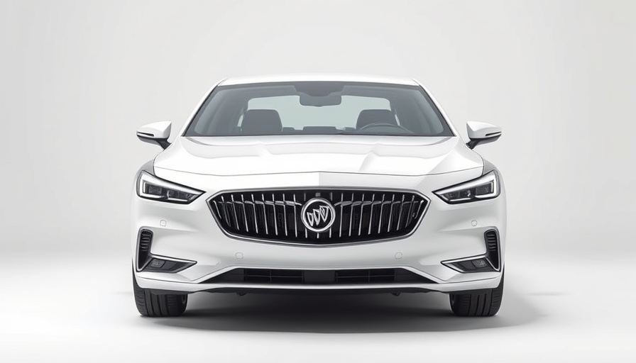 Front view of a sleek white Buick Electra E5 electric vehicle.