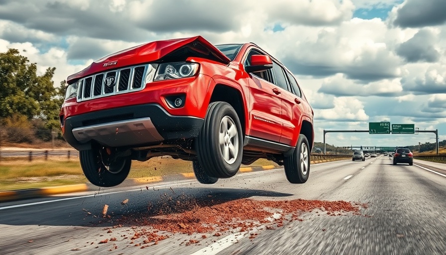 Dynamic crash involving a red SUV on highway during daylight, related to Driving Under the Influence Incidents.