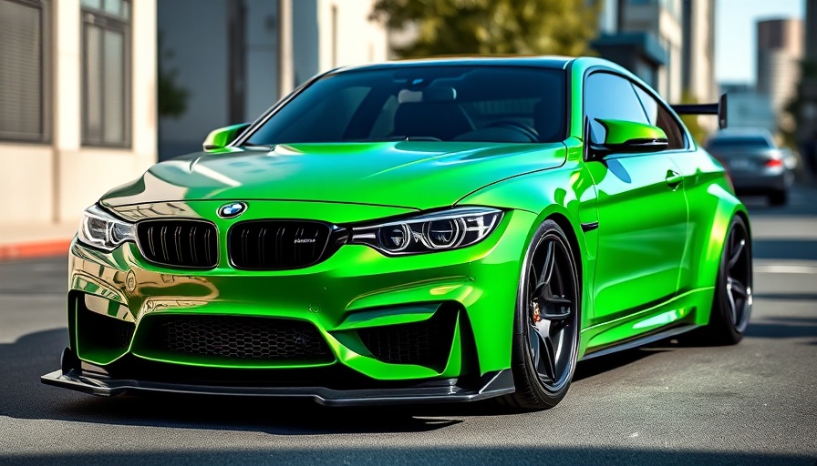 Modified BMW M3 with unique body kit in vibrant green.