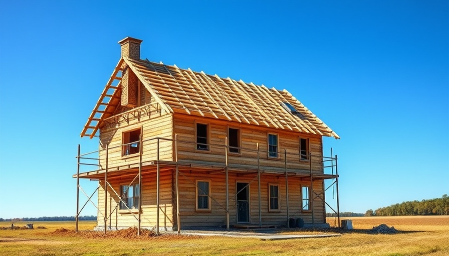 Partially constructed house under blue sky, illustrating housing starts plunge 10%.