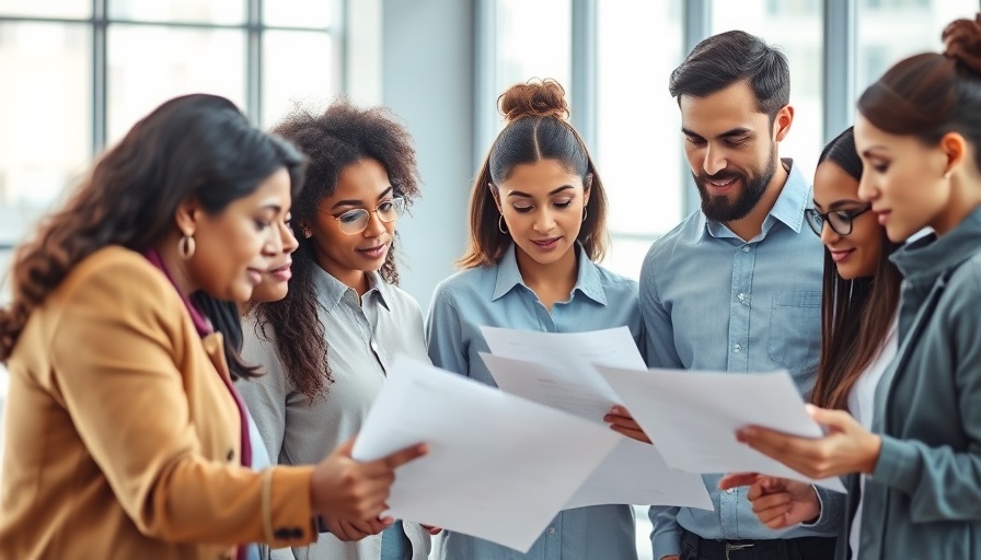 Diverse group reviewing closing documents in a professional setting.