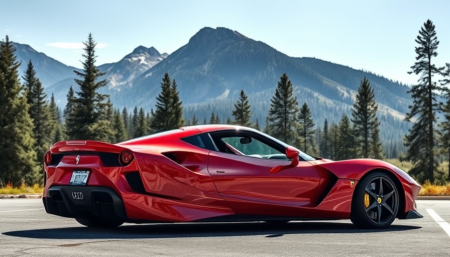 Sleek red Ferrari in picturesque mountain setting