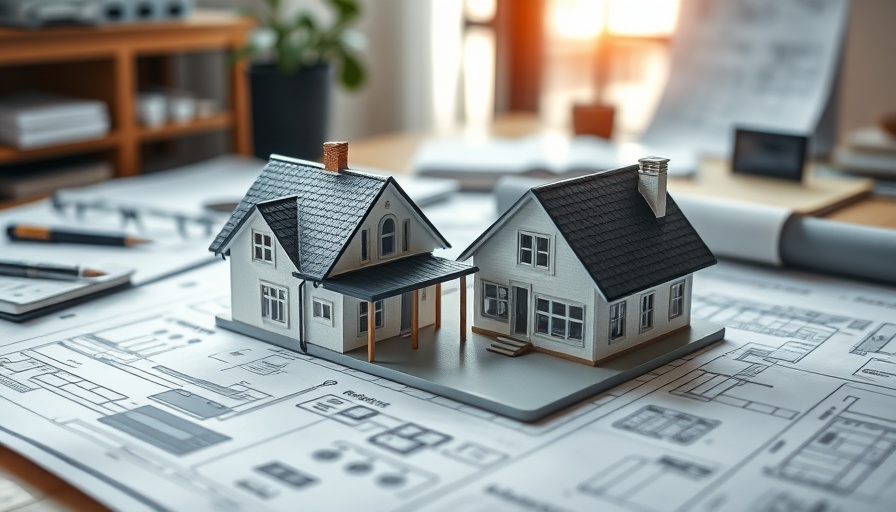 Model house on blueprints illustrating housing market trends.