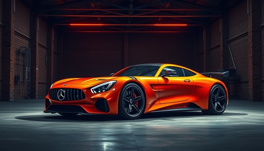 Concept AMG GT XX car in dimly lit warehouse showcasing features