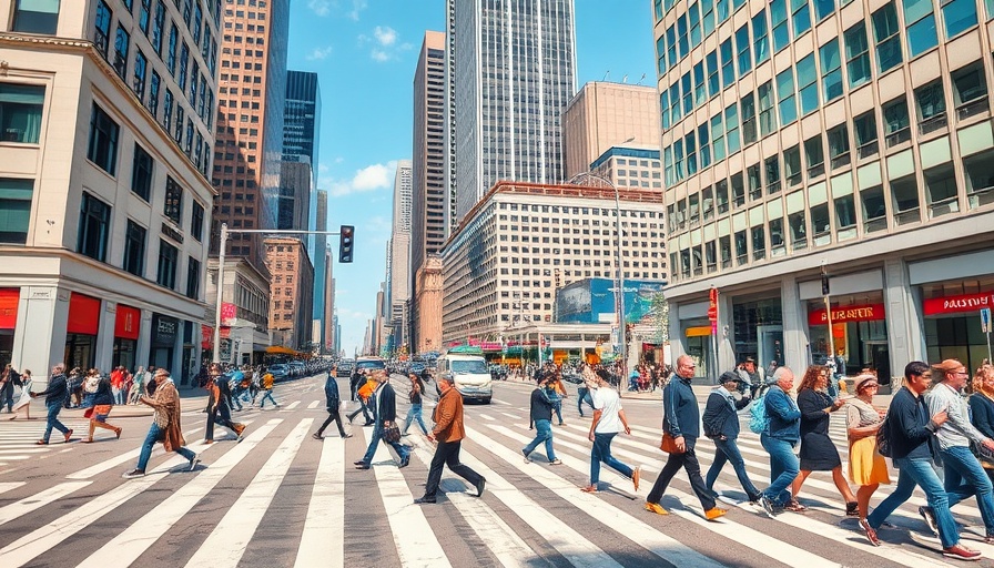 Top Cities for Car-Free Living: bustling urban street scene with pedestrians.